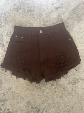 Brown Jean Shorts Mid-rise